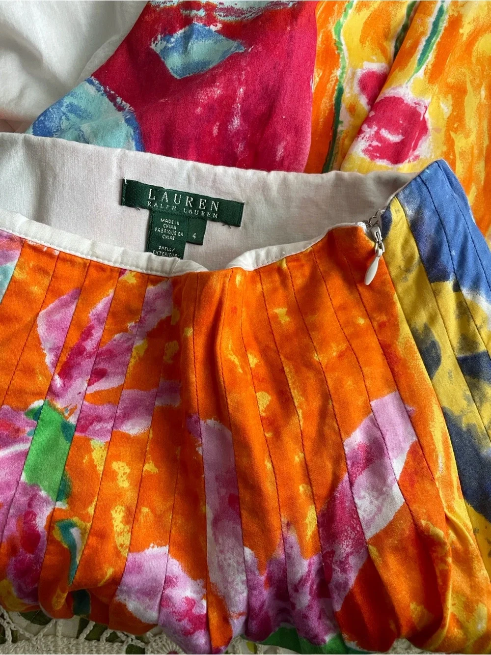 Lauren Ralph Lauren Vibrant Orange Floral Pleated A-Line Skirt